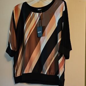 DKNY Black and Pink Boxy 3/4 Sleeve Blouse